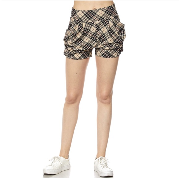 Pants - Classic Tartan Print Harem Short with Pockets